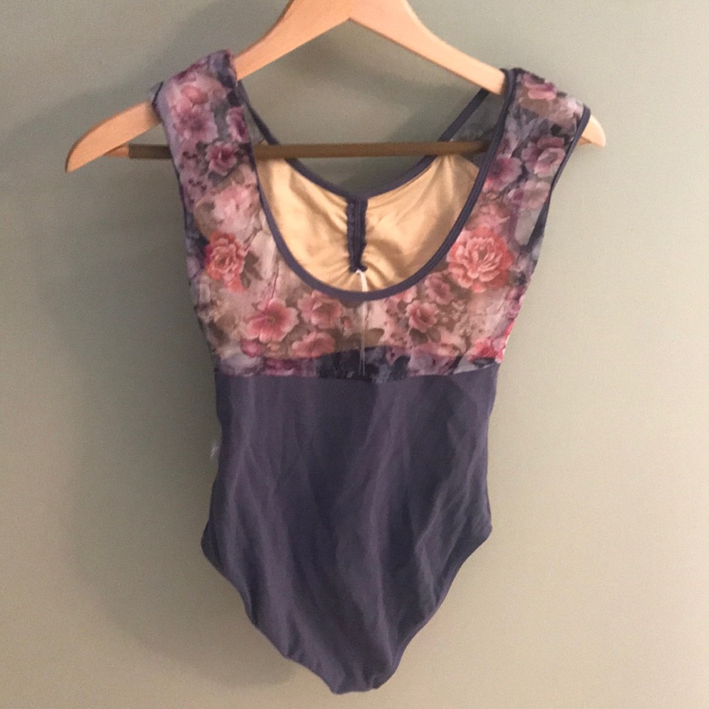 Grey floral leotard - Baiw - Adult XS/S